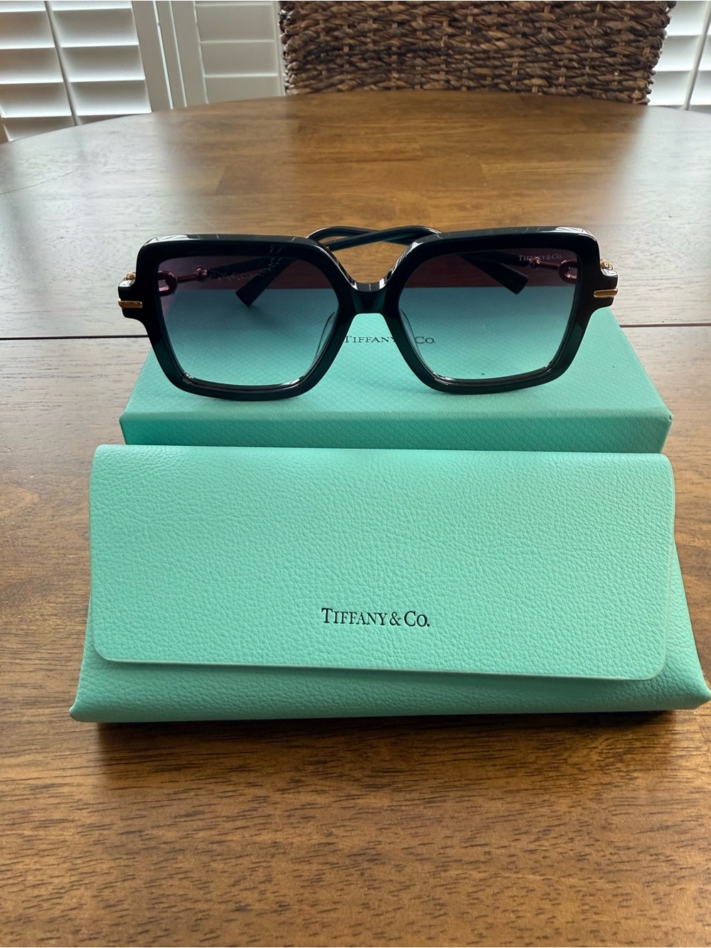 Tiffany Black Square Gradient Sunglasses with Gold Hardware - box and case incl